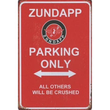 Wandbord -  Zundapp Parking Only, Nieuw