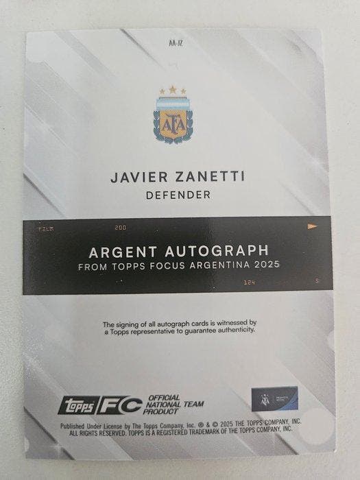 Topps Focus Argentina Javier Zanetti 3/50 Serialized card,, Collections, Autocollants