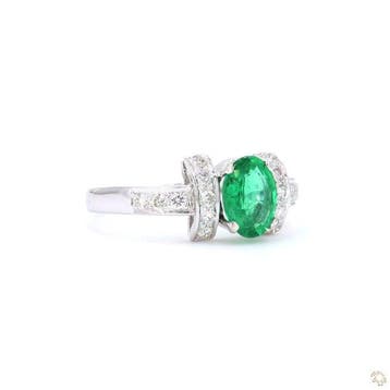Ring - 18 karaat Witgoud - 1.38ct. tw. Smaragd - Diamant