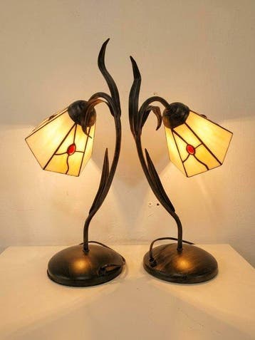 Bureaulamp (2) - Tiffany-stijl - Glazuur, Veelkleurig, Nieuw