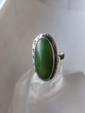 Argent, Jade/néphrite - Bague - Art déco