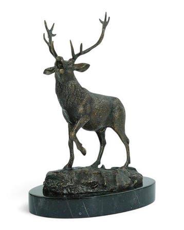 sculptuur, Braying red deer - 2,5 kg - 25 cm - Brons, Marmer