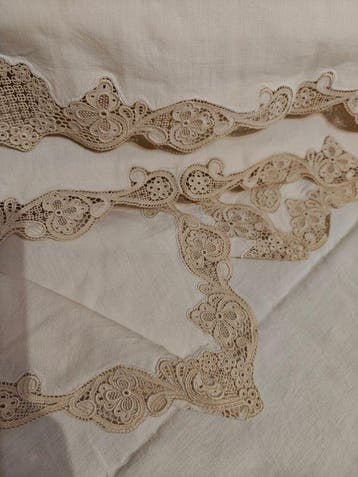 Laken - 260 cm - 225 cm - Set Venetiaans kant, Antiek en Kunst