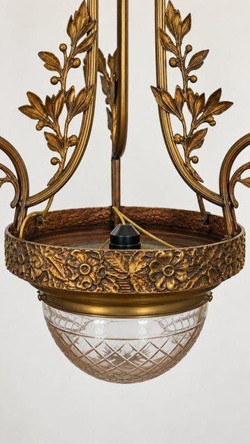 Kroonluchter - Messing, Glas - Art Nouveau