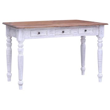 vidaXL Bureau met lades 117x57x75 cm massief mahoniehout wit, Verzenden