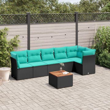 vidaXL 7-delige Loungeset met kussens poly rattan zwart, Verzenden, Loungeset