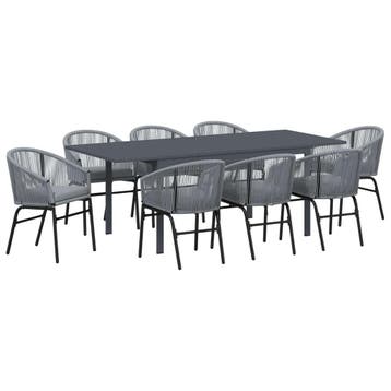 vidaXL Tuin Eettafel Set 9 st Grijs poly rattan, Verzenden, Nieuw