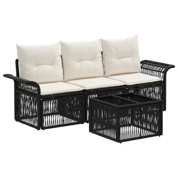 vidaXL Tuinbank Set 4 pcs Zwart poly rattan, Tuin en Terras, Verzenden, Nieuw
