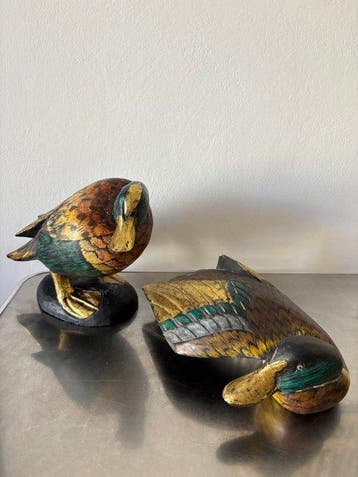 Lokeend - Large Pair of Hand-Carved Mallard Ducks –