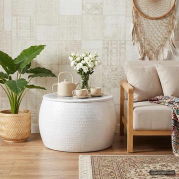 vidaXL Ronde koffietafel met gesmede design Wit Ø 55 x 55 cm, Verzenden, Nieuw