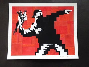 Adam Lister (1978) - Banksy Flower Thrower, Antiek en Kunst