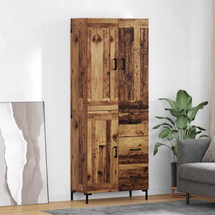 vidaXL Highboard 2 st Oud Hout 69,5 x 34 x 180 cm Bewerkt, Maison & Meubles, Armoires | Dressoirs, Envoi