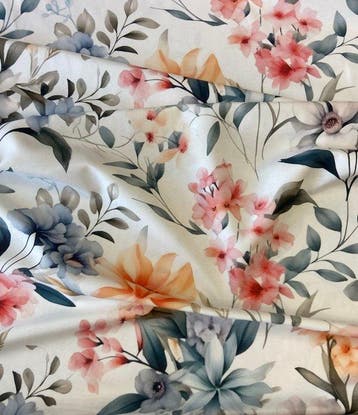 !!NIEUW!! Textiel met aquarelachtige bloemprint in een