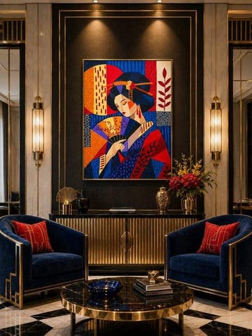 Adri Q XL - Mosaico Japonés: Retrato de Geisha, Antiek en Kunst
