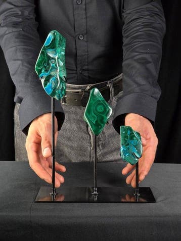 Elegante set van gepolijste malachiet en chrysocolla op
