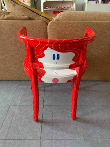 Chaise - Bois - Fauteuil vintage en bois, entièrement peint, Antiquités & Art