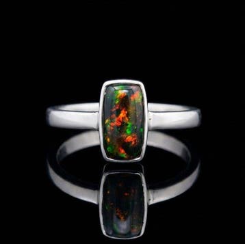 Opaal - Zilver - Ring - Zwarte Ethiopische opaalring