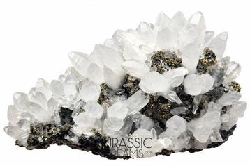 Uitstekende heldere kwarts + pyriet kristalcluster -
