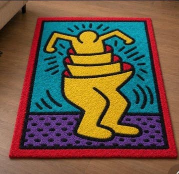 Keith Haring - Cup Man - Tapis - 120 cm - 90 cm - Certifié, Antiek en Kunst