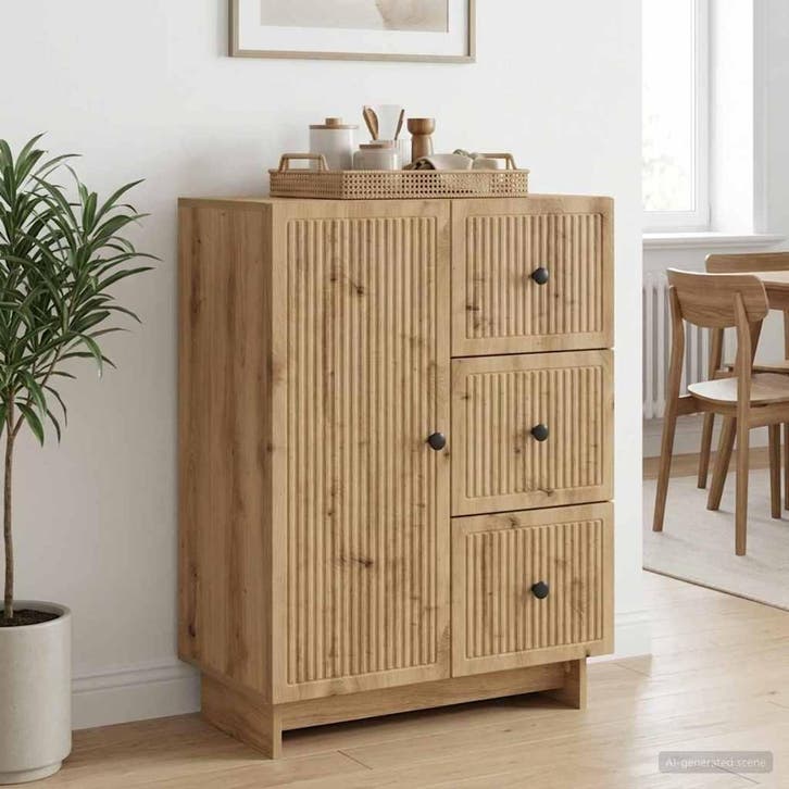 vidaXL Dressoir Artisanaal eiken 66 x 34,5 x 90 cm Bewerkt, Maison & Meubles, Armoires | Dressoirs, Envoi