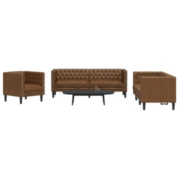 vidaXL 3-delige Loungeset Chesterfield-stijl kunstsuède, Verzenden, Nieuw