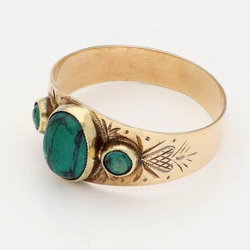 Ring - 14 karaat Geel goud - Malachiet, Nieuw