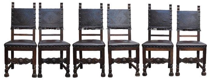 Stoel (6) - Walnoot - Zeldzaam XIXe eeuw., Antiquités & Art, Antiquités | Autres Antiquités