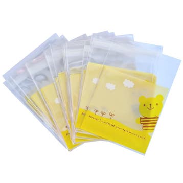 Cellofaan Zakjes met Plakstrip - 10x10 cm - Geel - Beertje -, Verzenden