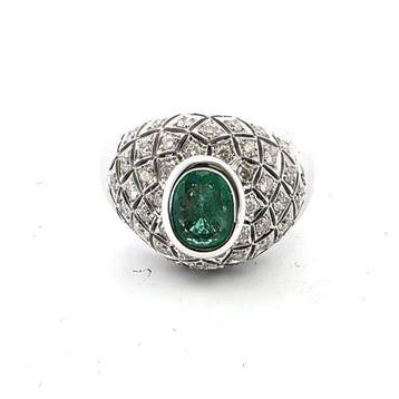 Bague - 18 carats Or blanc - 1.90ct. tw. Émeraude - Diamant