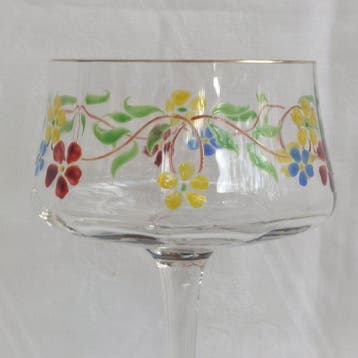 Wijnglas - Wijnglas met emaille beschildering van bloemen
