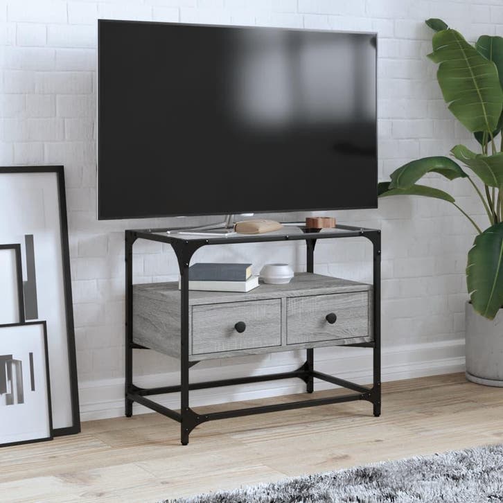 vidaXL Tv-meubel met glazen blad 60x35x51 cm bewerkt hout, Huis en Inrichting, Kasten |Televisiemeubels, Nieuw, Verzenden