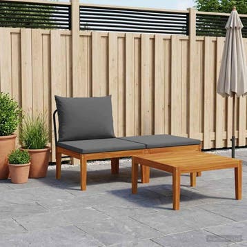 vidaXL 3 st Tuin Lounge Set met Kussens Massief acaciahout &, Tuin en Terras, Verzenden, Nieuw