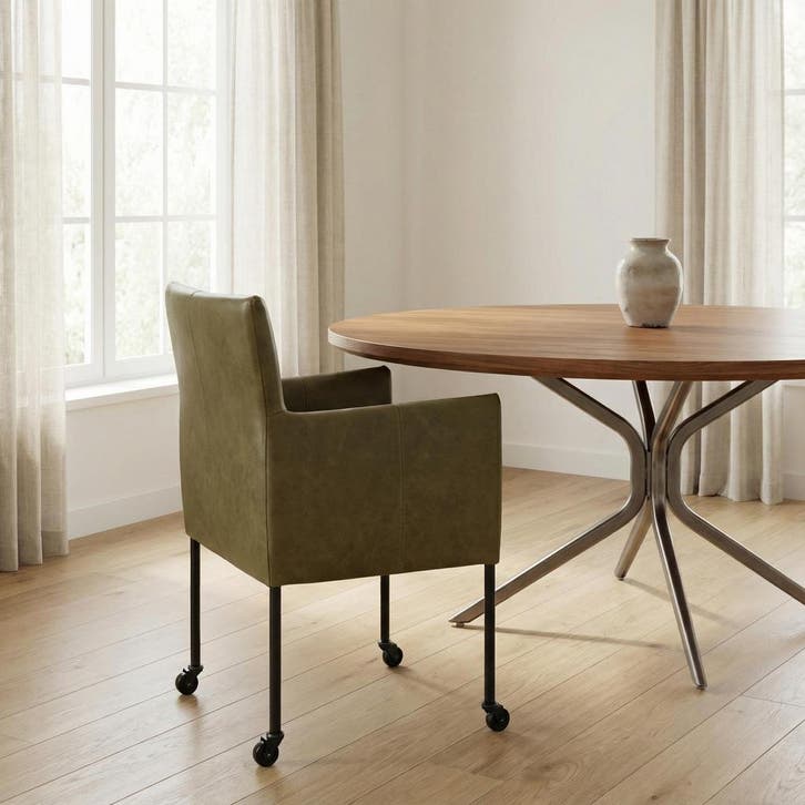 Leren eetkamerstoel Desire - Vintage Olive (olijf/groen) -, Huis en Inrichting, Stoelen, Overige kleuren, Nieuw, Leer, Ophalen of Verzenden