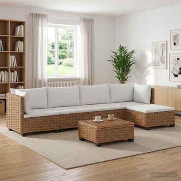 vidaXL 6 st Rieten Loungeset met Kussens GENDT Natuurlijk, Verzenden, Nieuw