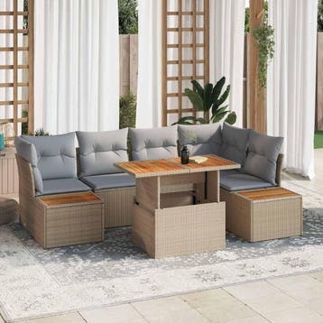 vidaXL Tuinbank Set 10 st Beige Poly rattan, Verzenden