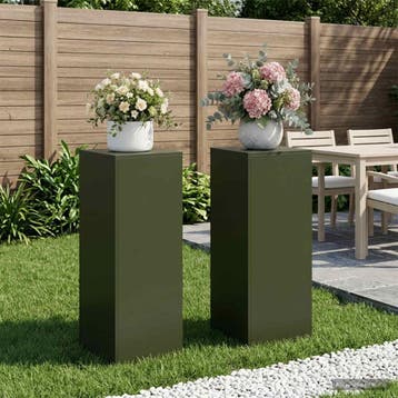 vidaXL Plantenstand 2 pcs Olijfgroen 40 x 40 x 100 cm Staal, Tuin en Terras, Verzenden, Nieuw
