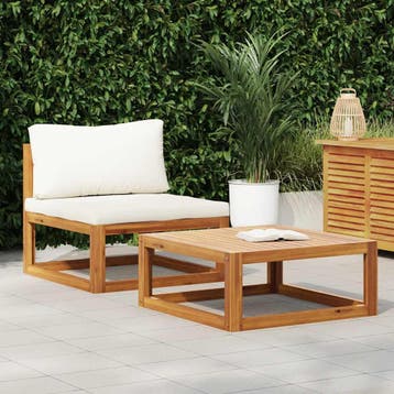 vidaXL 2-delige Loungeset met kussens massief acaciahout, Tuin en Terras, Verzenden, Nieuw