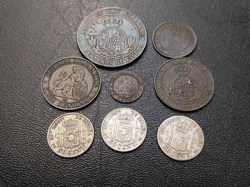 Espagne. Isabel II-Alfonso XII. 1867-1904 (Lote de 8 moedas)