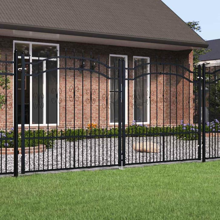 vidaXL Hekpoort KAMPEN met speerpunt zwart 302x150 cm staal, Jardin & Terrasse, Portes de jardin, Envoi