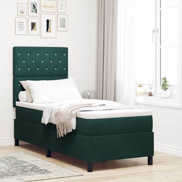 vidaXL LED Box Spring Bed met matras Donkergroen 80 x 200 cm, Verzenden