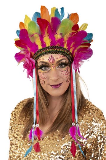 KIMU® Verentooi Regenboog Veren Tooi Hoofdtooi Indianentooi, Ophalen of Verzenden, Nieuw