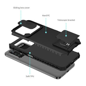 Xiaomi Poco X3 NFC - Kickstand Hoesje met Camera Slide -, Verzenden