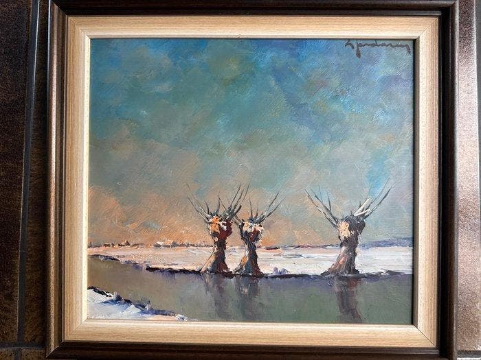 Leo Jordaens (1944-2000) - Knotwilgen in polderlandschap, Antiek en Kunst, Kunst | Schilderijen | Klassiek