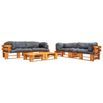 vidaXL 6-delige Loungeset pallet met grijze kussens hout, Verzenden, Loungeset