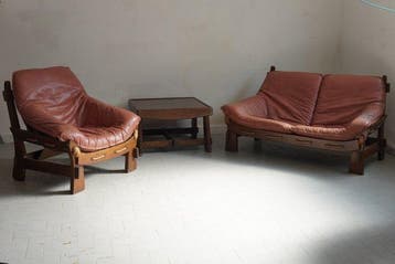Maison Regain - Fauteuil (3) - Elm, touw, Leder - we