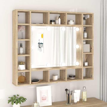 vidaXL Spiegelkast met LED-verlichting 91x15x76,5 cm sonoma, Huis en Inrichting, Verzenden, Nieuw