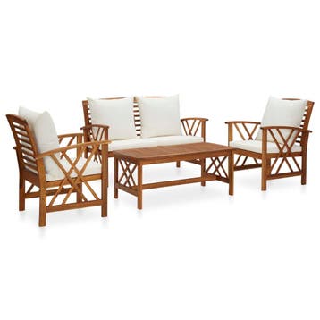 vidaXL 4-delige Loungeset met kussens massief acaciahout, Verzenden, Loungeset