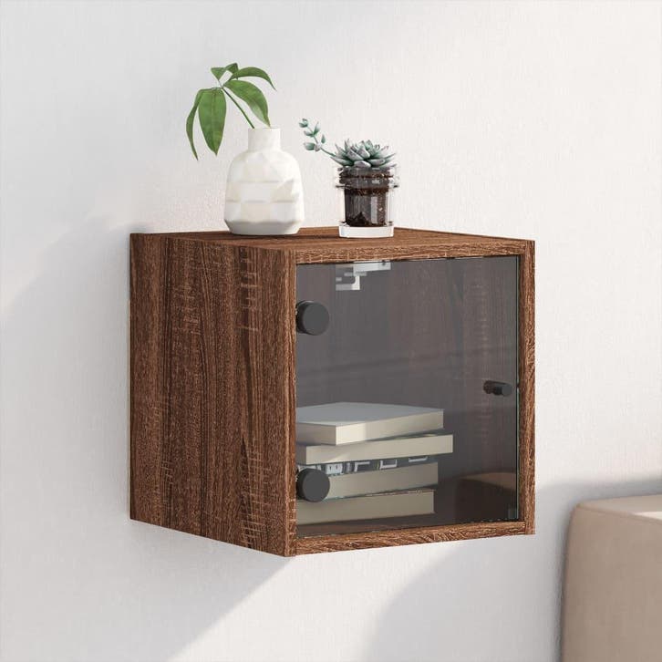 vidaXL Nachtkastje met glazen deur 35x37x35 cm bruin, Huis en Inrichting, Slaapkamer | Nachtkastjes, Nieuw, Verzenden