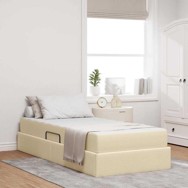 vidaXL Opbergbed met matras met matras Crème 100 x 200 cm, Huis en Inrichting, Slaapkamer | Bedden, Nieuw, Verzenden