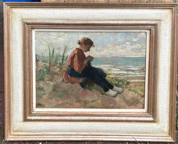 G.J Staller (1880-1956) - Meisje handwerkend in het